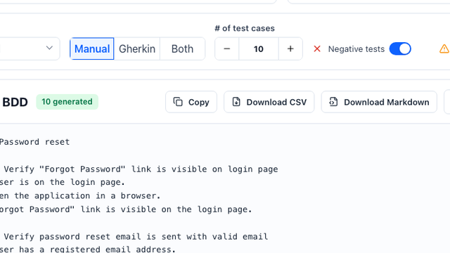 Generate Gherkin BDD Scenarios screenshot